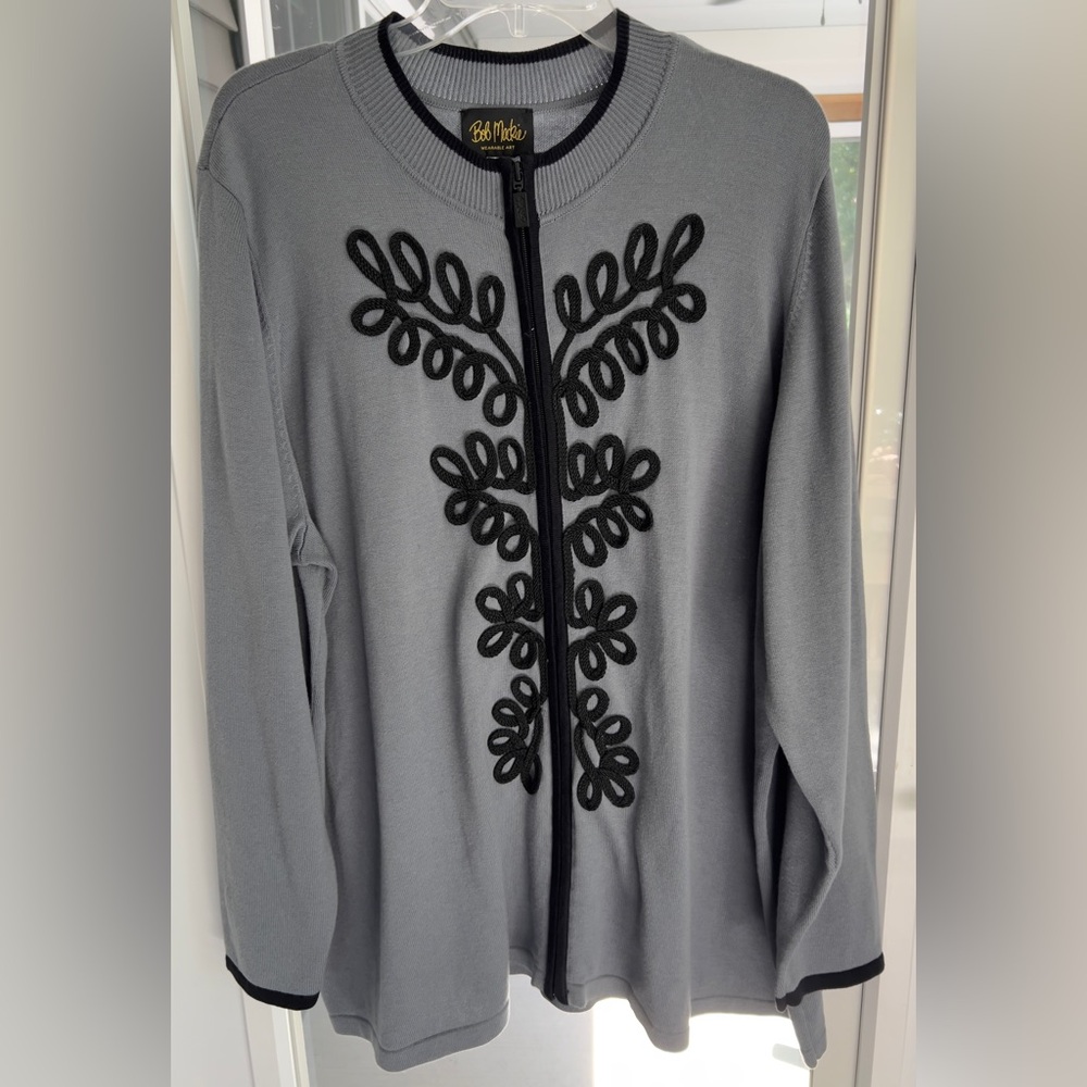 Bob Mackie Wearable Art Soutache Sweater Womens Size 3X Blue Gray EUC
